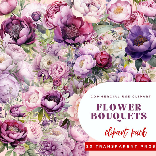 Watercolor Flowers Bouquet Clipart Set 2