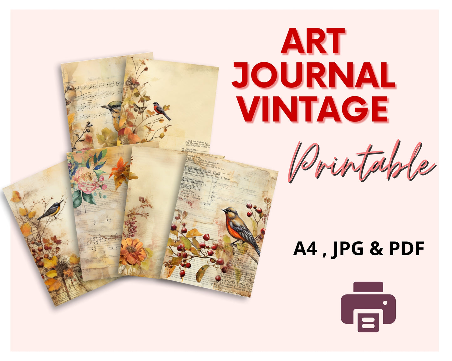 Junk Journal Vintage Printable Papers set 1