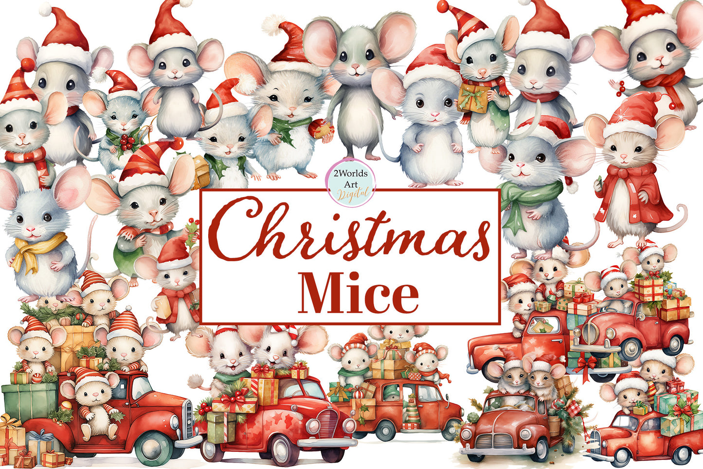 Chistmas Little Mice Clipart Digital Images