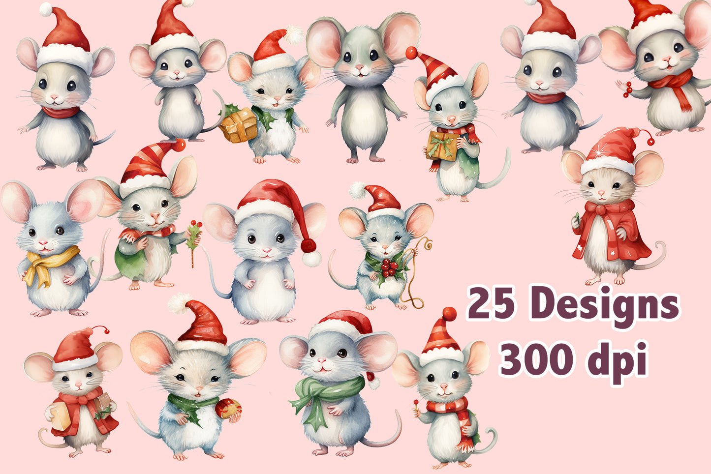 Chistmas Little Mice Clipart Digital Images