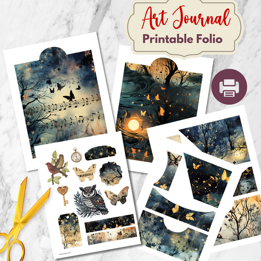 Dark Night and Gold Butterflies  Junk Journal Art Journal Printable