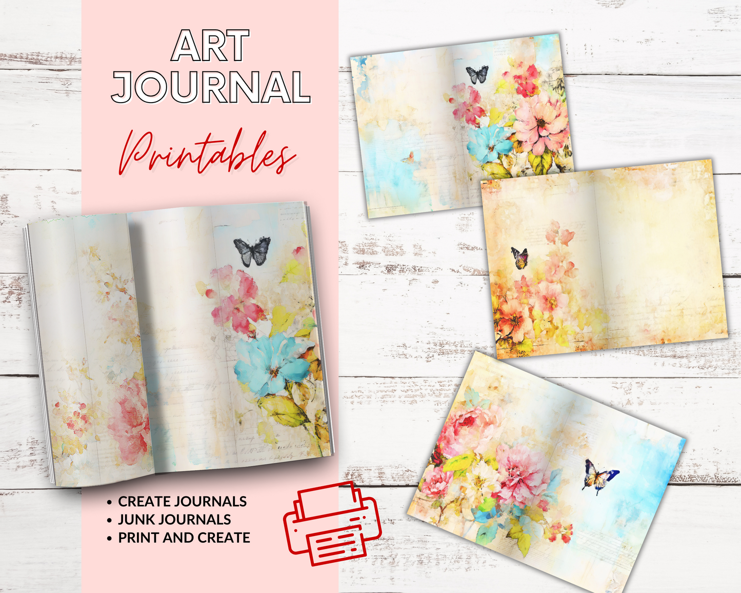 Butterflies and Flowers Art Journal Printable set 1